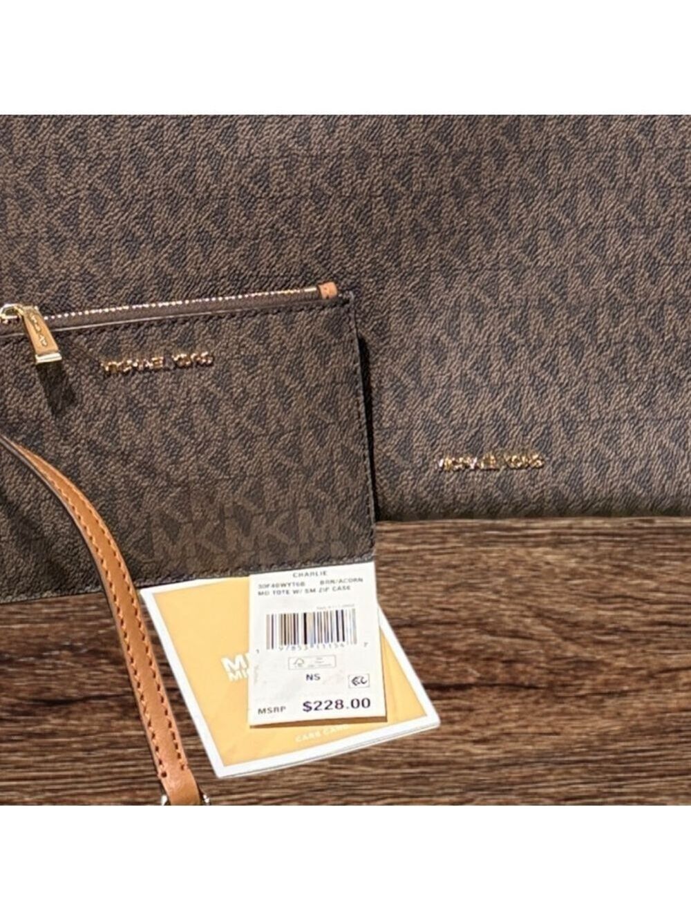 Michael Kors Medium Charlie Tote Acorn Brown Logo NWT - Picture 7 of 16